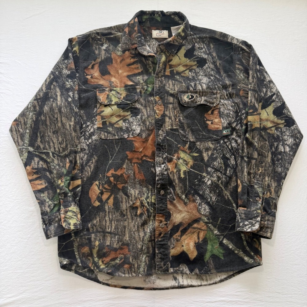 Mossy Oak Break Up Camo Shirt Mens Large Cotton Long Sleeve Button Up Hunting